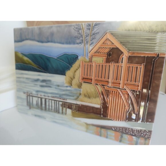 Benaya Ceramics Wall or Table Ceramic Tile 8x12" "Lake Cottage" - Picture 2 of 10